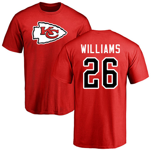 Men Kansas City Chiefs #26 Williams Damien Red Name and Number Logo T-Shirt->nfl t-shirts->Sports Accessory